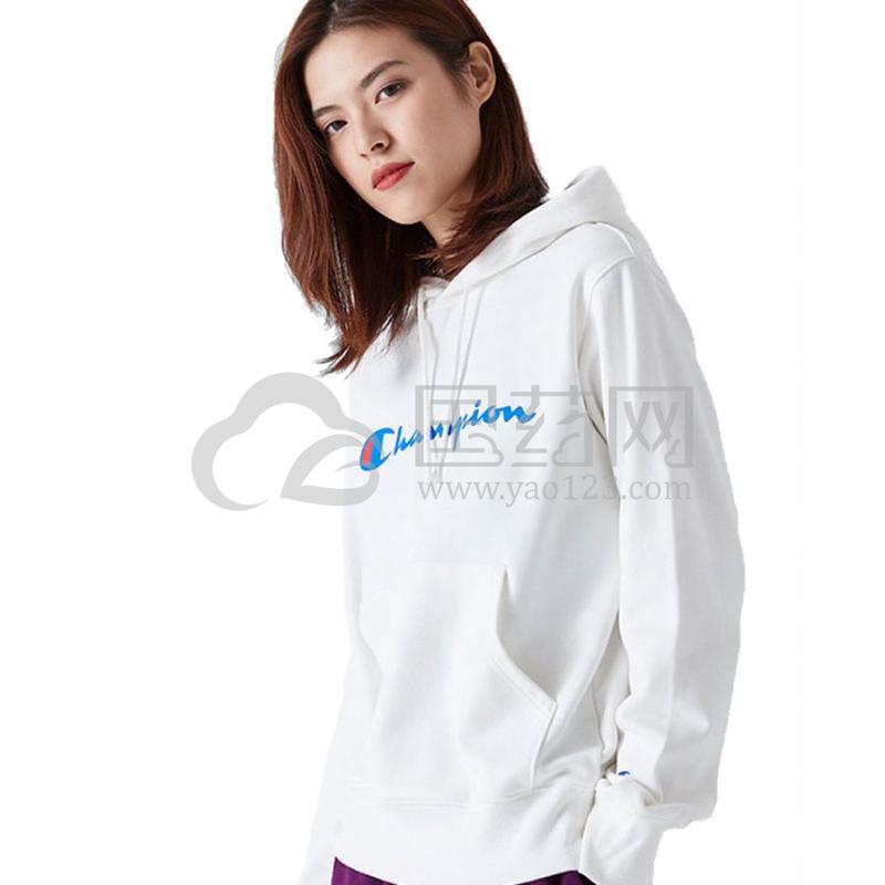 冠军/champion 男女款草字logo户外休闲长袖连帽卫衣s码白色yj