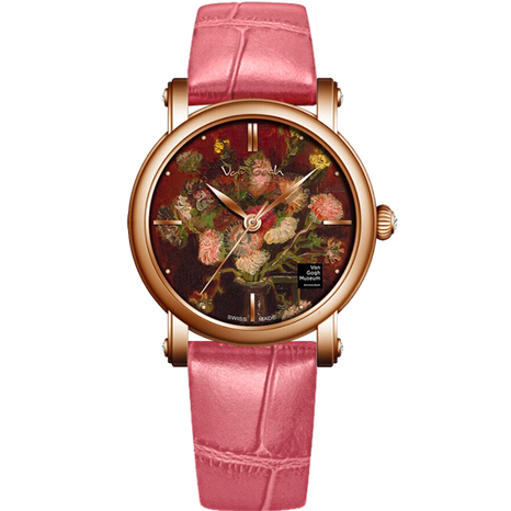 梵高vangogh瑞士女士石英手表lady163d打印油画表面牛皮