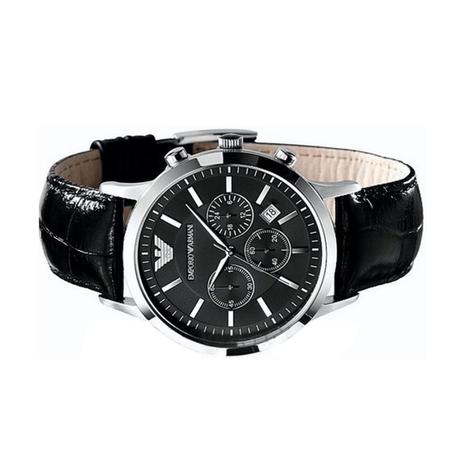 【国药网】armani阿玛尼黑色皮带手表男款ar2447多功能商务时尚防水
