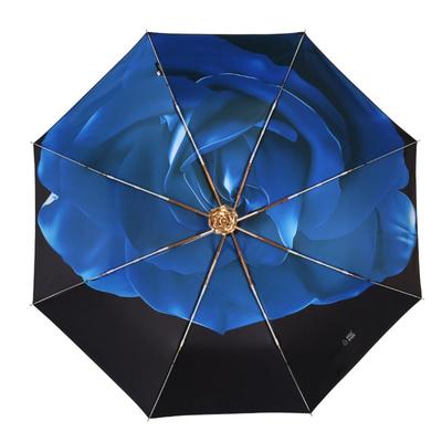 missrain 轻奢玫瑰花雨伞 高档女士三折雨伞 晴雨两用 蓝色妖姬mrl311