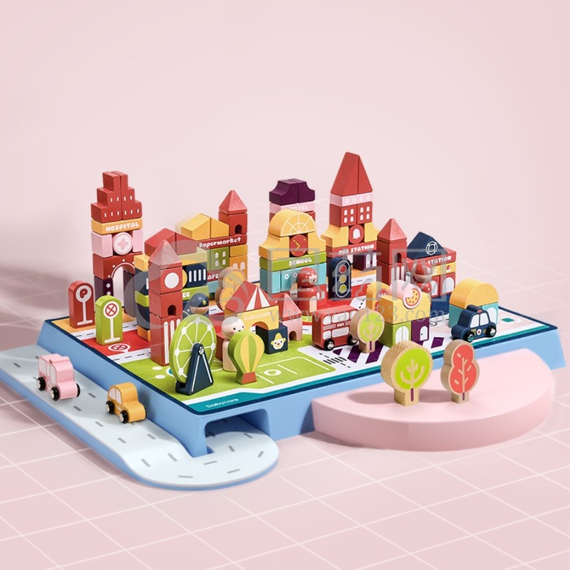 babycare城市场景积木7285 城市场景积木-108粒积木 12片地垫拼图
