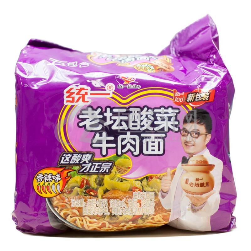 统一 方便面 老坛酸菜牛肉味面 五连包