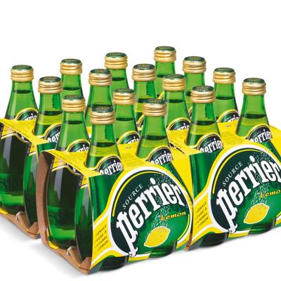 巴黎水(perrier)氣泡礦泉水 檸檬味含氣天然礦泉水 330ml*24瓶 (玻璃