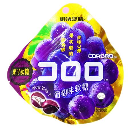 悠哈uha 网红零食爆浆软糖 酷露露 葡萄味果汁软糖果 52g